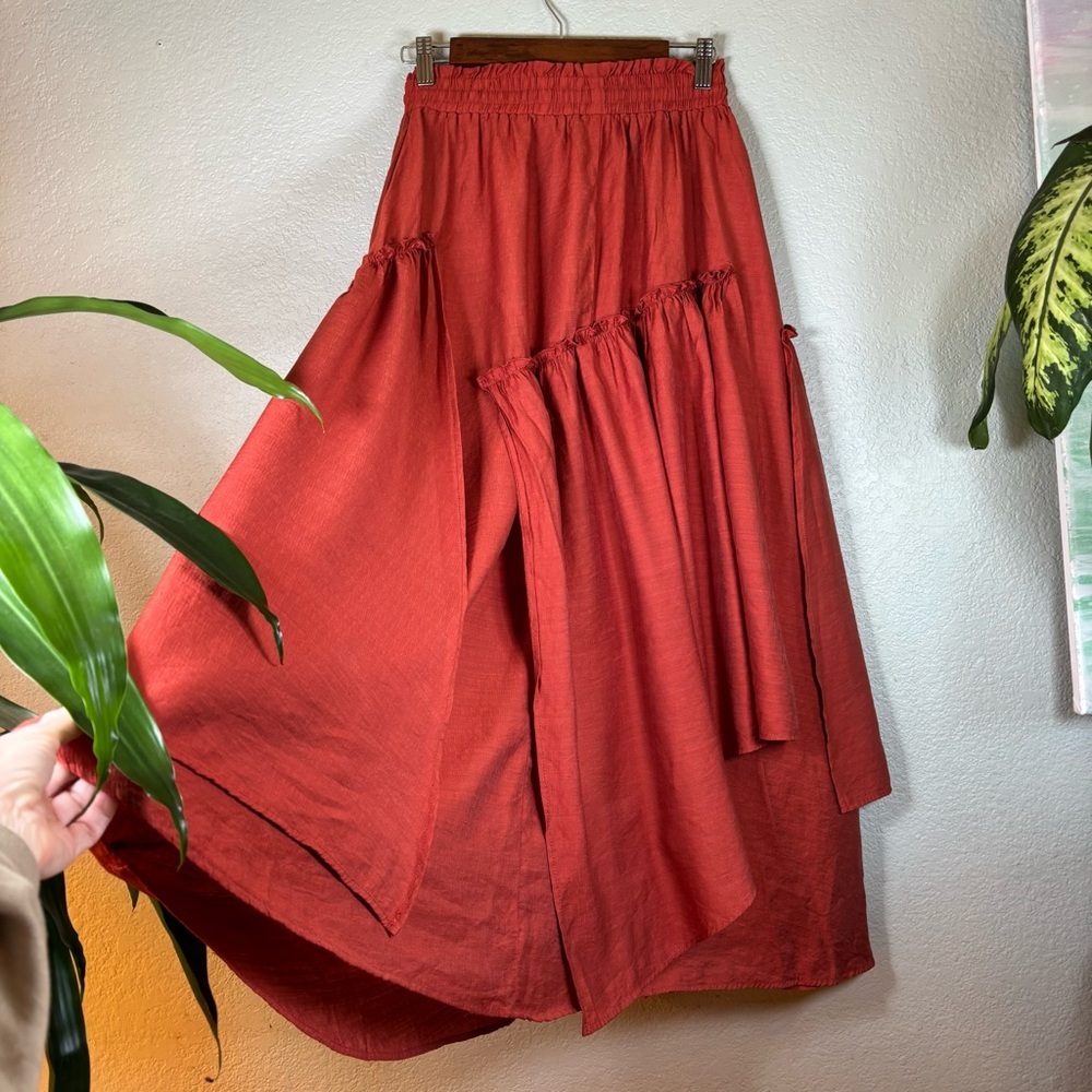 Scarlet Darkness Bohemian Fairycore Rust Renaissance Layered Scarf Maxi Skirt S - Picture 5 of 10